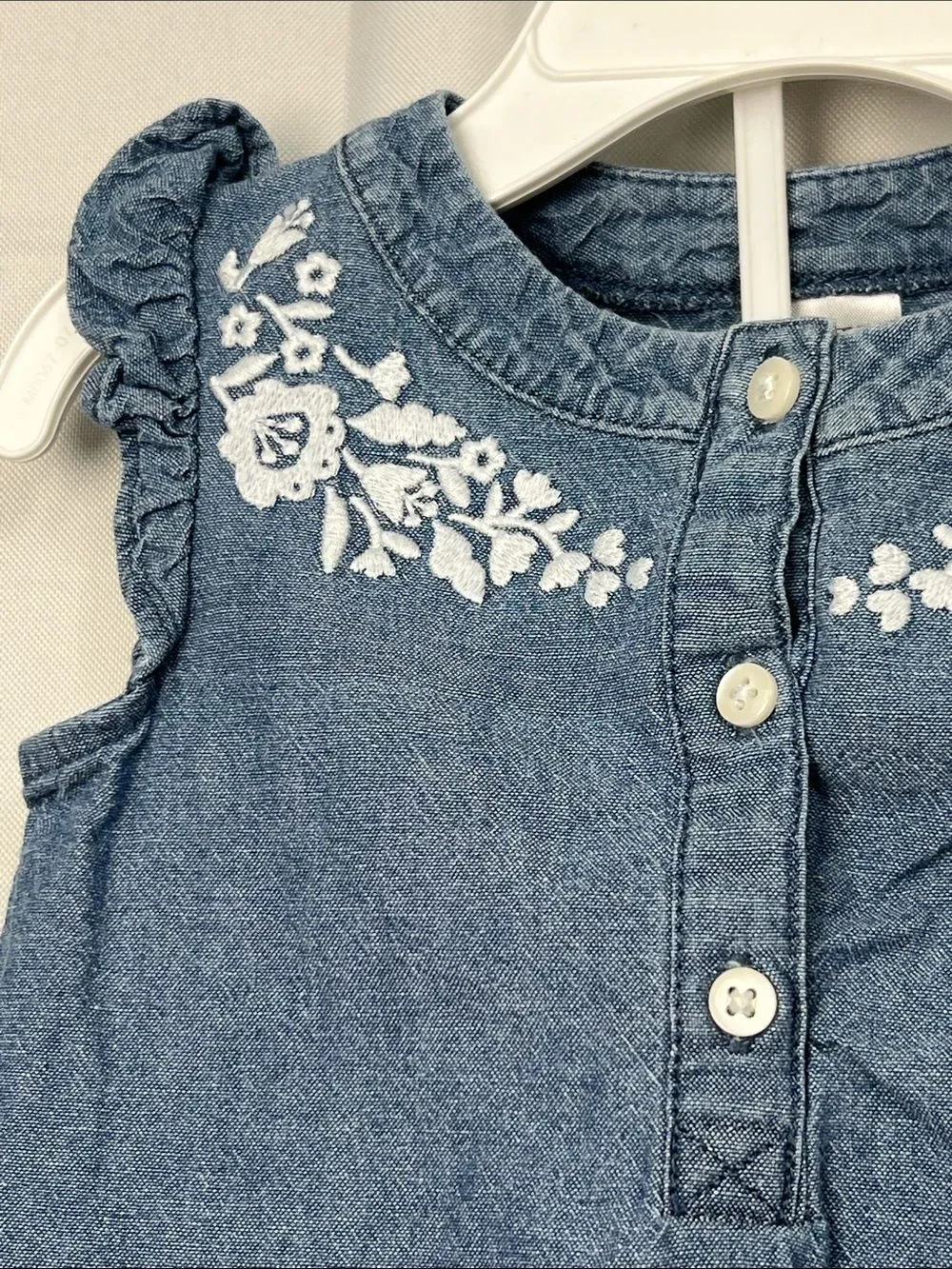 Carter’s blue chambray floral embroidered 2 piece matching set dress and bloomer